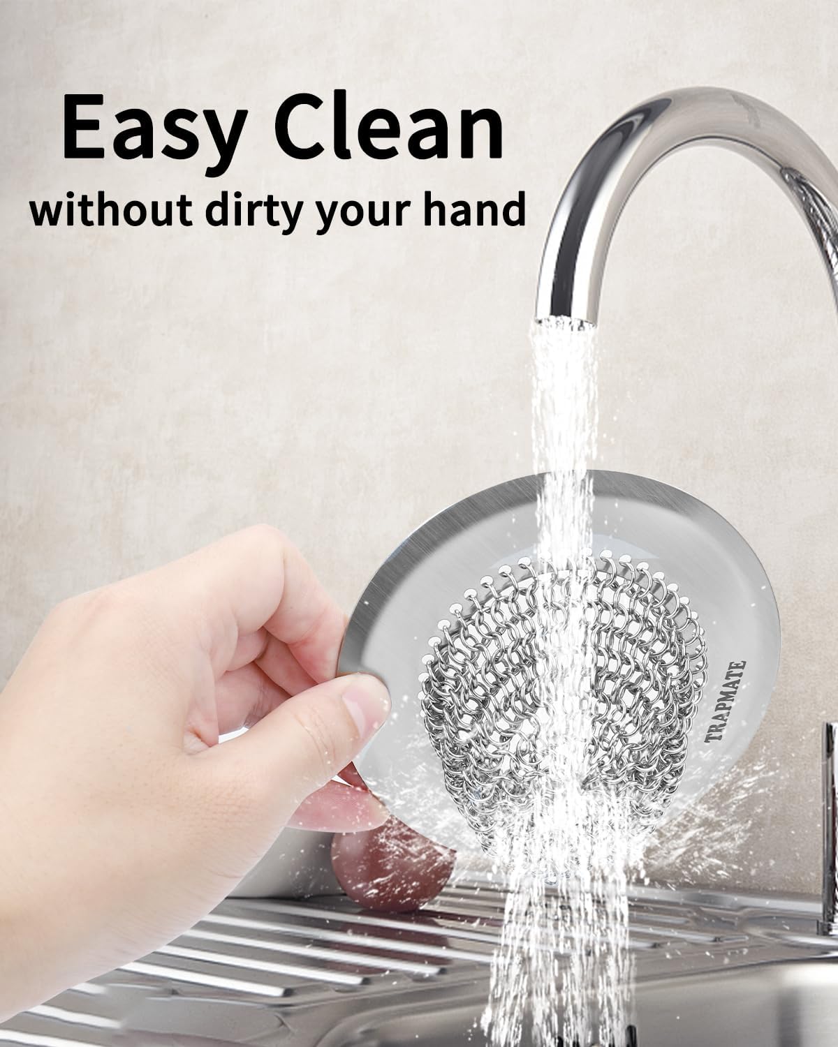 TRAPMATE Kitchen Sink Drain Strainer, 4.4" Reversible Chain Mesh Basket