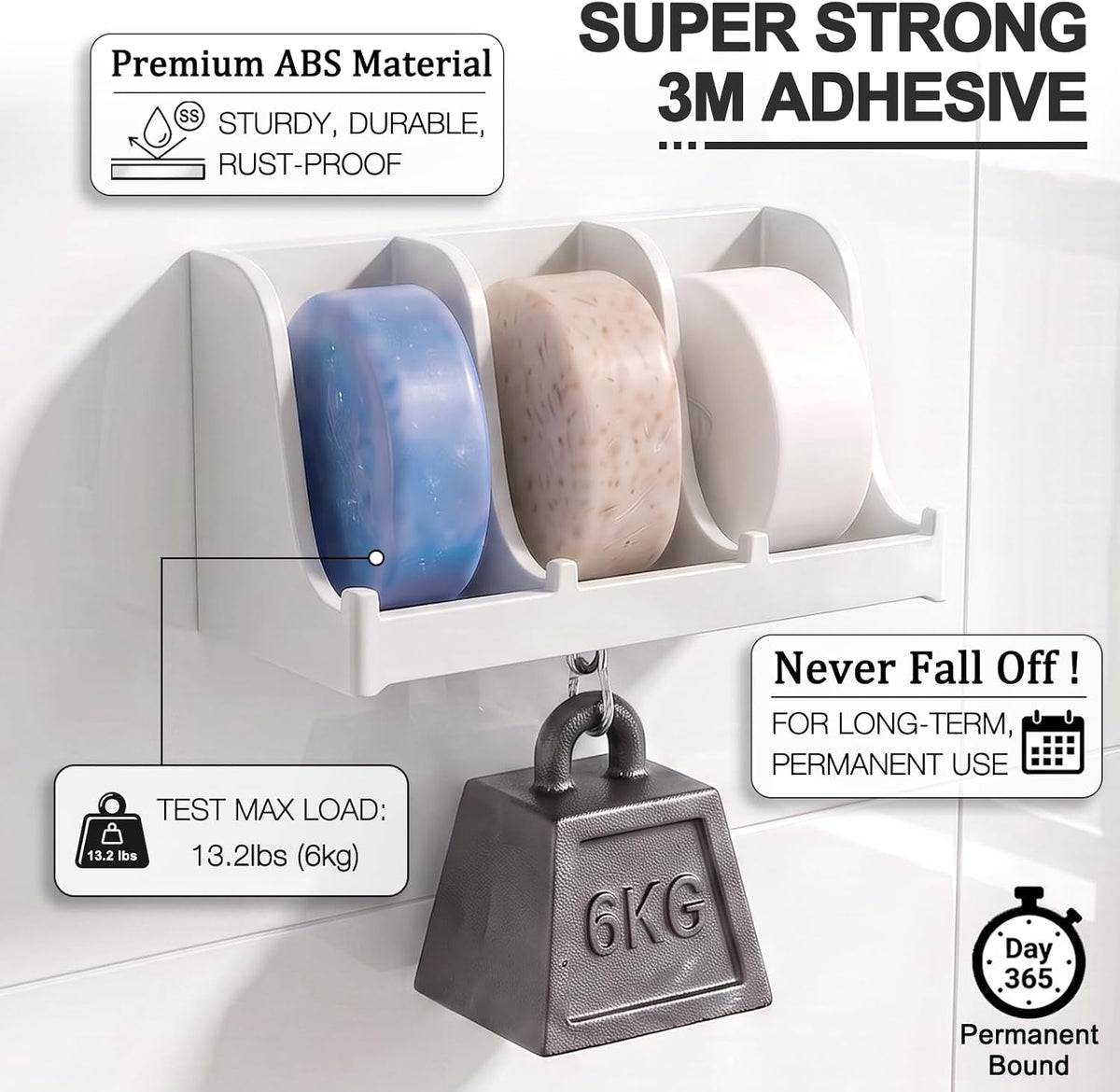 3-Compartment Shower Soap Holder & Organizer for Multiple Bars