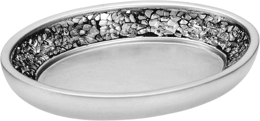 Creative Scents Crackled Glass Soap Dish for Bathroom, Decorative Dry Bar Soap Holder, Best Dishes for Sink/Bath/Shower Decor.