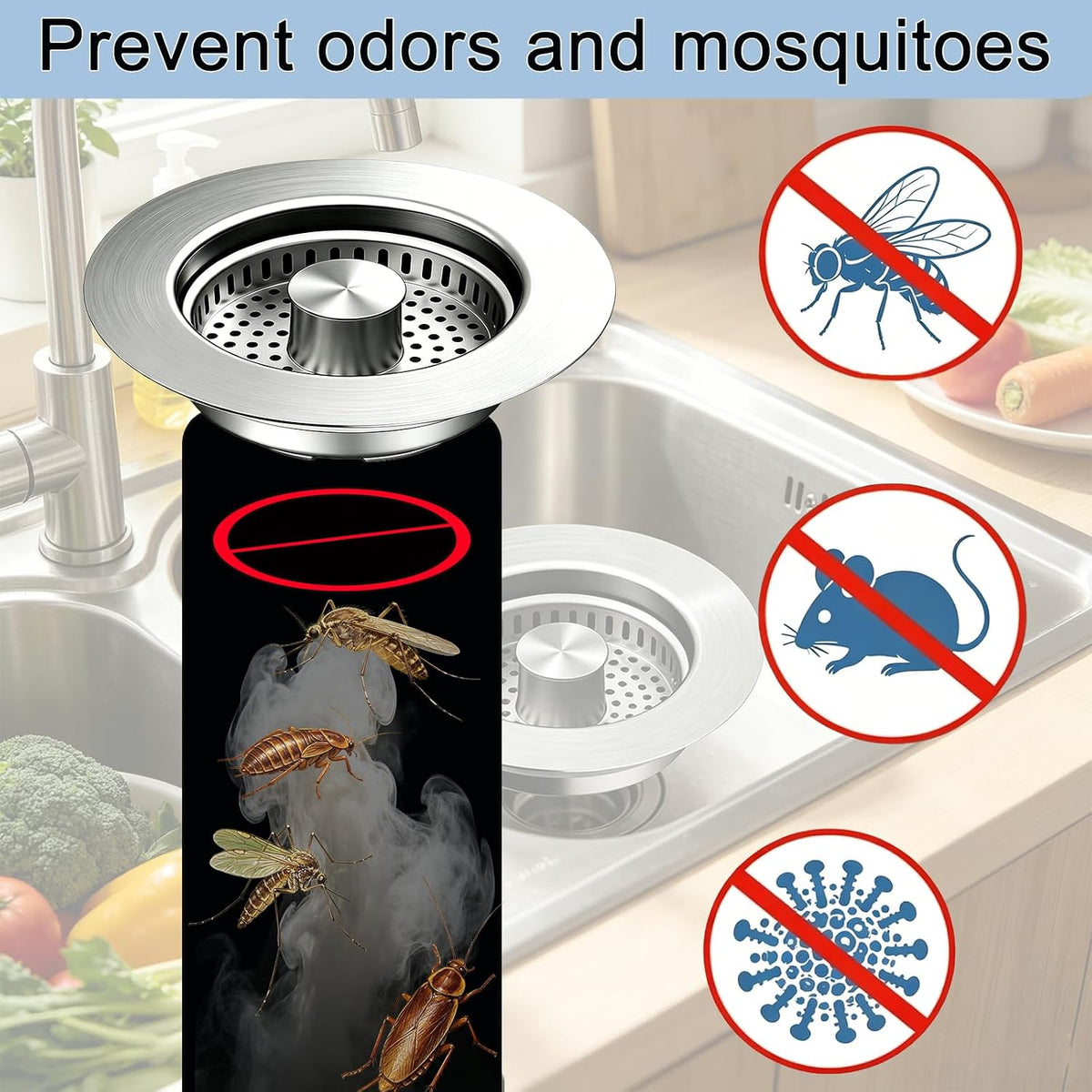 3 in 1 Kitchen Sink Stopper, Pop Up Kitchen Sink Drain Strainer