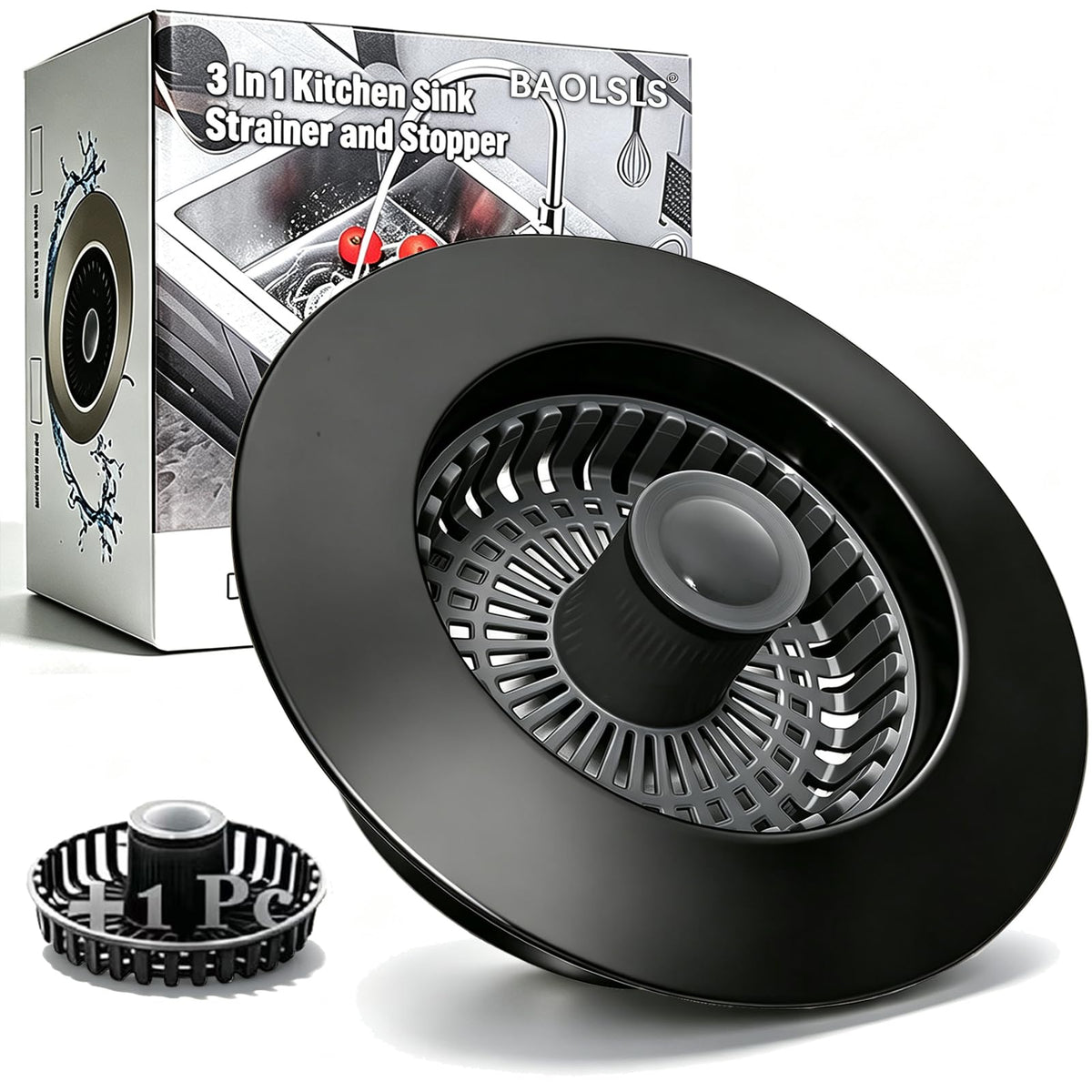 BAOLSLS 3 in 1 Kitchen Sink Stopper, Pop Up Kitchen Sink Drain Strainer