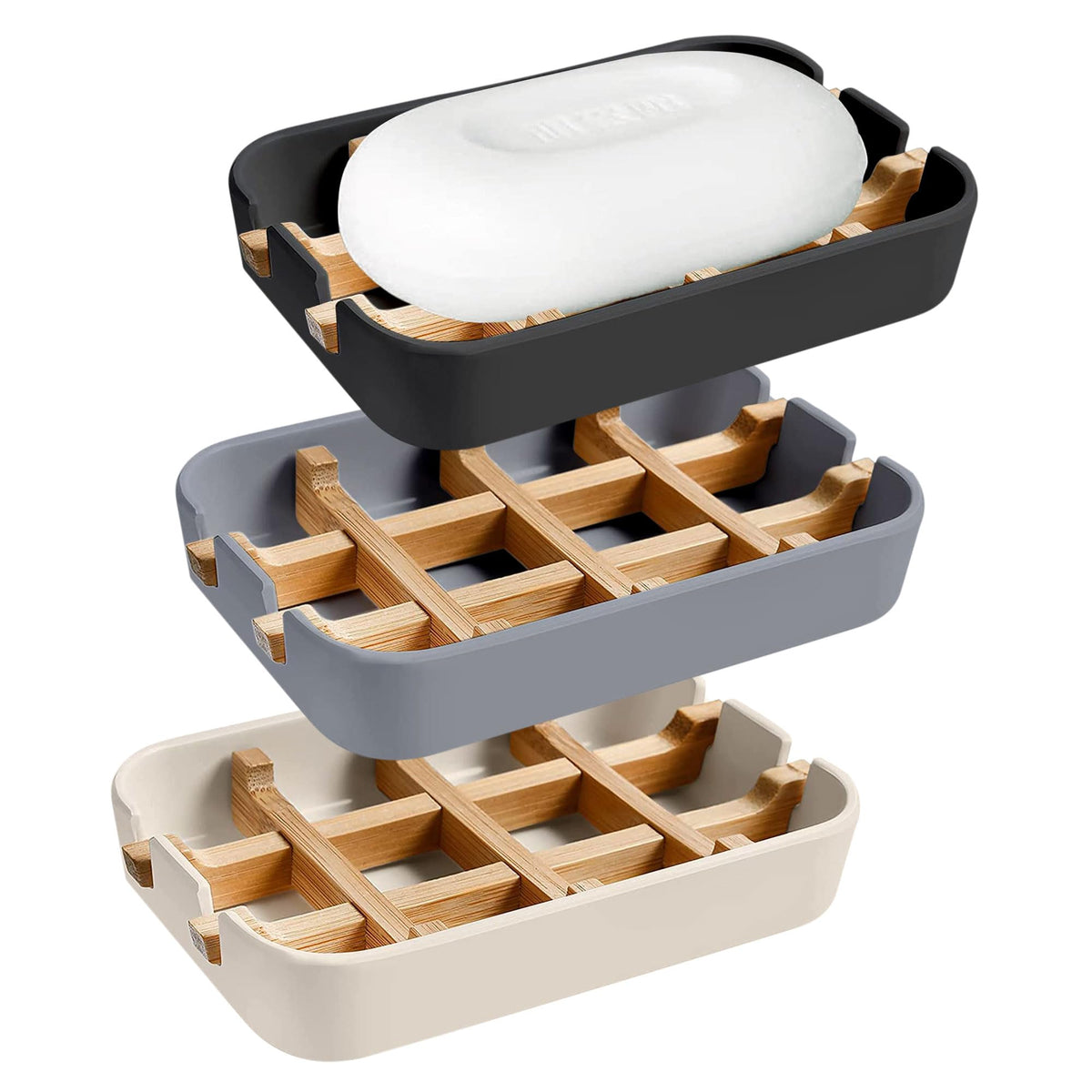 Aoheuo Modern Bamboo Fiber soap Holder and soap Dish Combination (Removable),5.12 Long by 3 Wide, 0.98 inches high, Used in Kitchens, bathrooms, and bar Sinks (White(2 Pack))