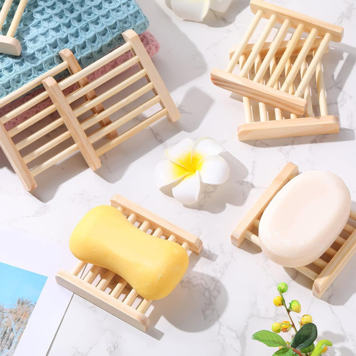 Amyhill 100 Pcs Bamboo Soap Dish Bulk Soap Holder Draining,Wooden Color