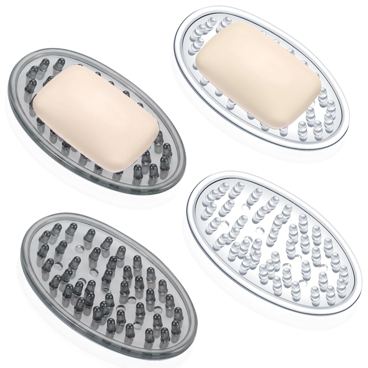 6 Pcs Soap Dish with Holes for Kitchen Bathroom, Clear