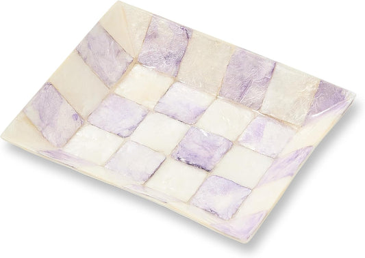 MACKENZIE-CHILDS Capiz Soap Dish, Purple-and-White Violet Check