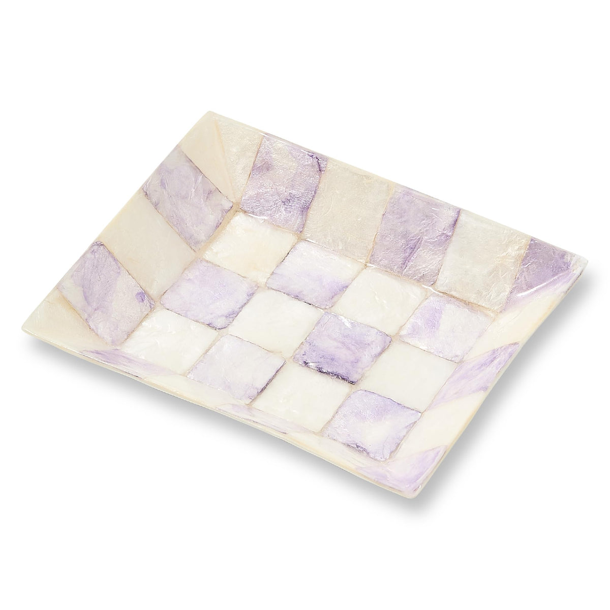 MACKENZIE-CHILDS Capiz Soap Dish, Purple-and-White Violet Check