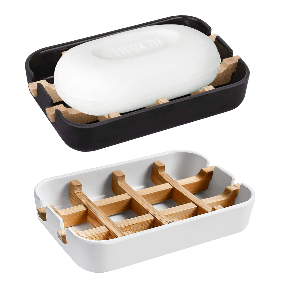 Aoheuo Modern Bamboo Fiber soap Holder and soap Dish Combination (Removable),5.12 Long by 3 Wide, 0.98 inches high, Used in Kitchens, bathrooms, and bar Sinks (White(2 Pack))