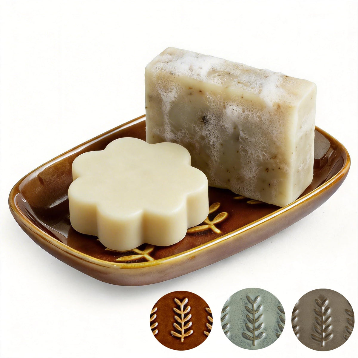 Miamolo Soap Dish, Ceramic Soap Holder Shower Soap Dish for Bar Soap Sponge, Soap Saver Tray for Bathroom Kitchen Sink, White