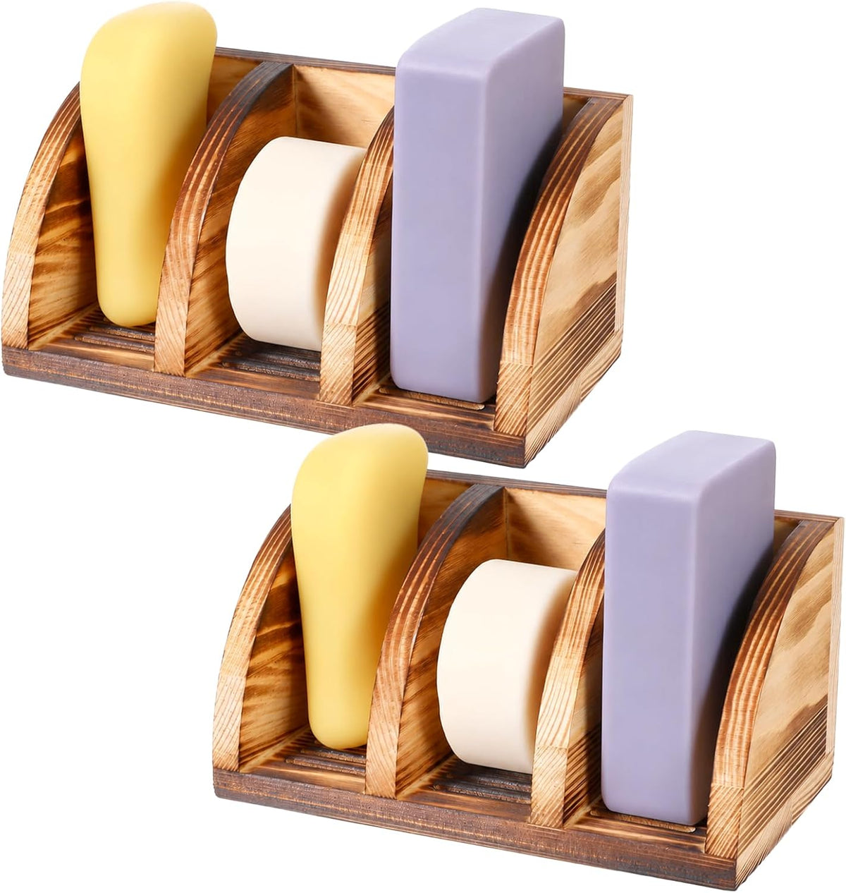 2pcs Wood Soap Holder - Solid Wooden Bar Dish, Self Draining Bathroom