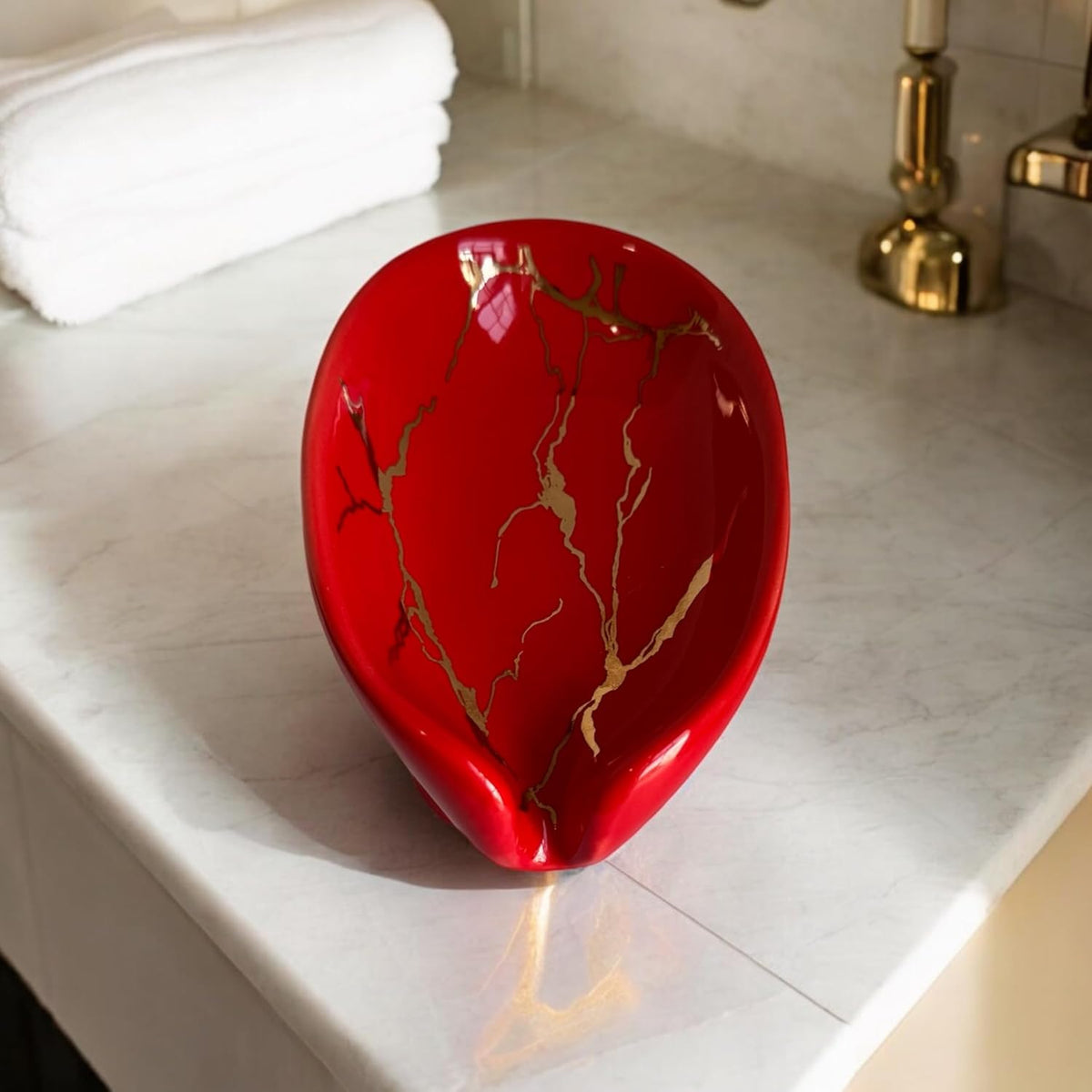 Luxury Porcelain Soap Dish Holder for Bathroom, Ceramic Soap Tray with Drainage Hole, Soap Saver (1, red)