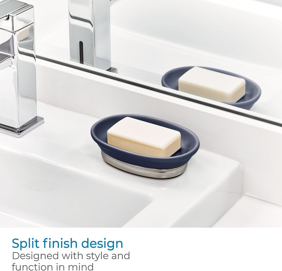 iDesign Soap Dish, Matte Navy/Brushed Nickel