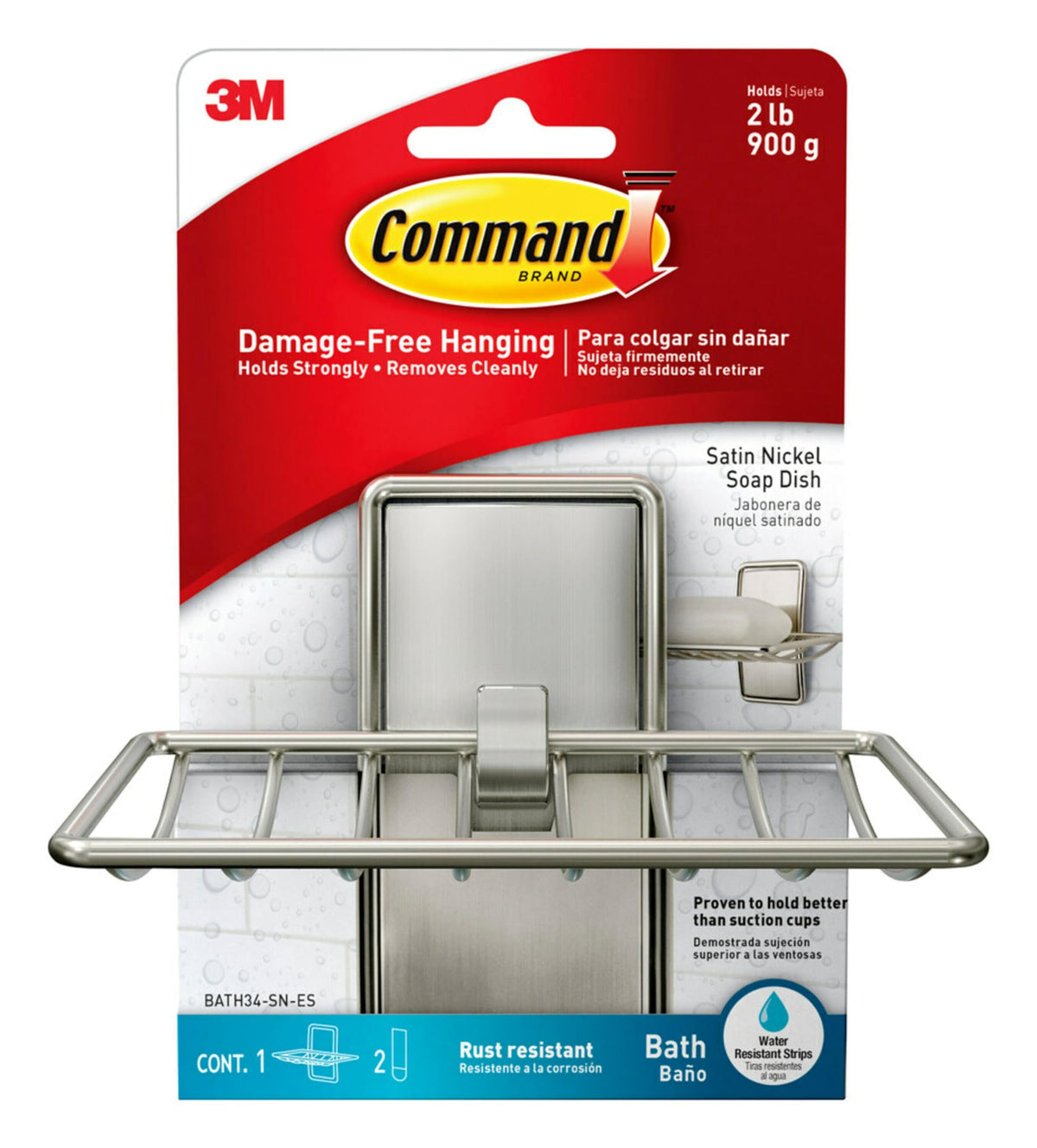 Command Soap Dish, Satin Nickel, 1 Holder, 2 Strips