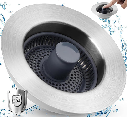 Universal 3 in 1 Kitchen Sink Stopper Strainer, 304 Stainless Steel