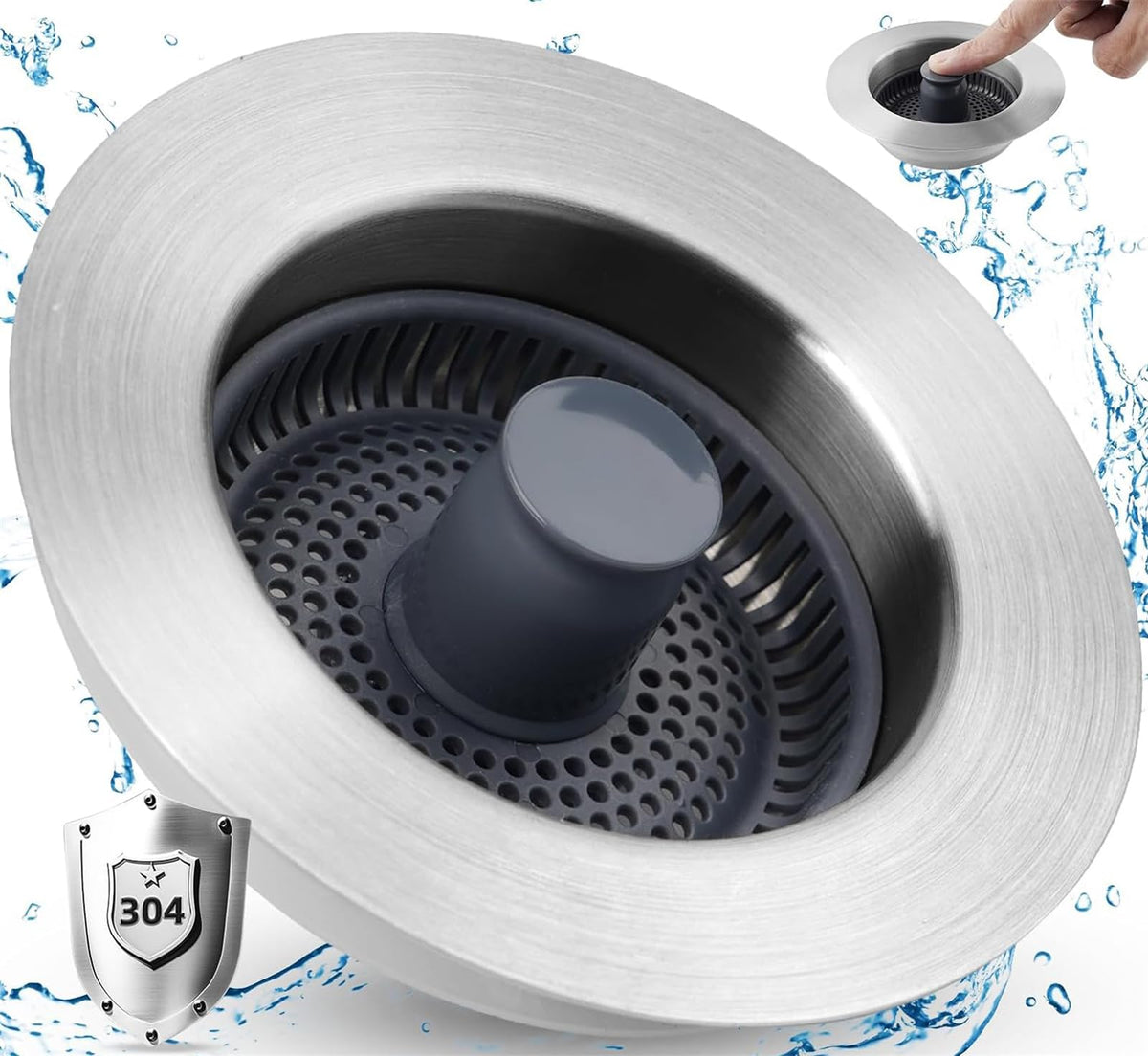 Universal 3 in 1 Kitchen Sink Stopper Strainer, 304 Stainless Steel