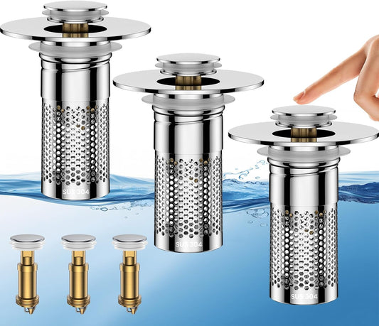 Bathroom Sink Drain Strainer,Universal Pop-Up Sink Stopper Hair Catcher