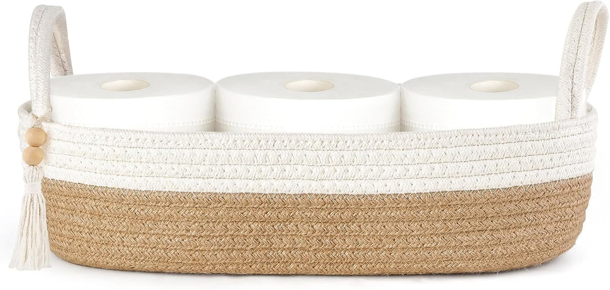 Mkono Toilet Paper Basket, Boho Bathroom Decor, Small Storage Organizer