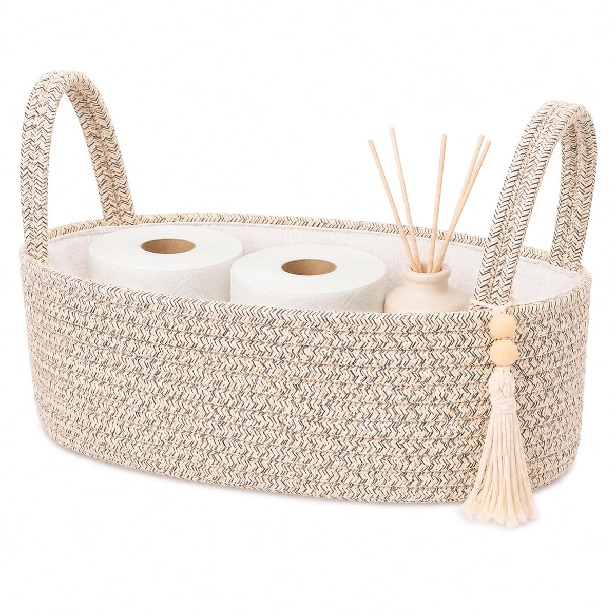 ABenkle Small Storage Basket, Jute Rope Woven Toilet Paper Tray Organizer for Toilet Tank Top, Boho Bathroom Decor Holder for Shelf Bedroom Living Room -13x6x4 Inches