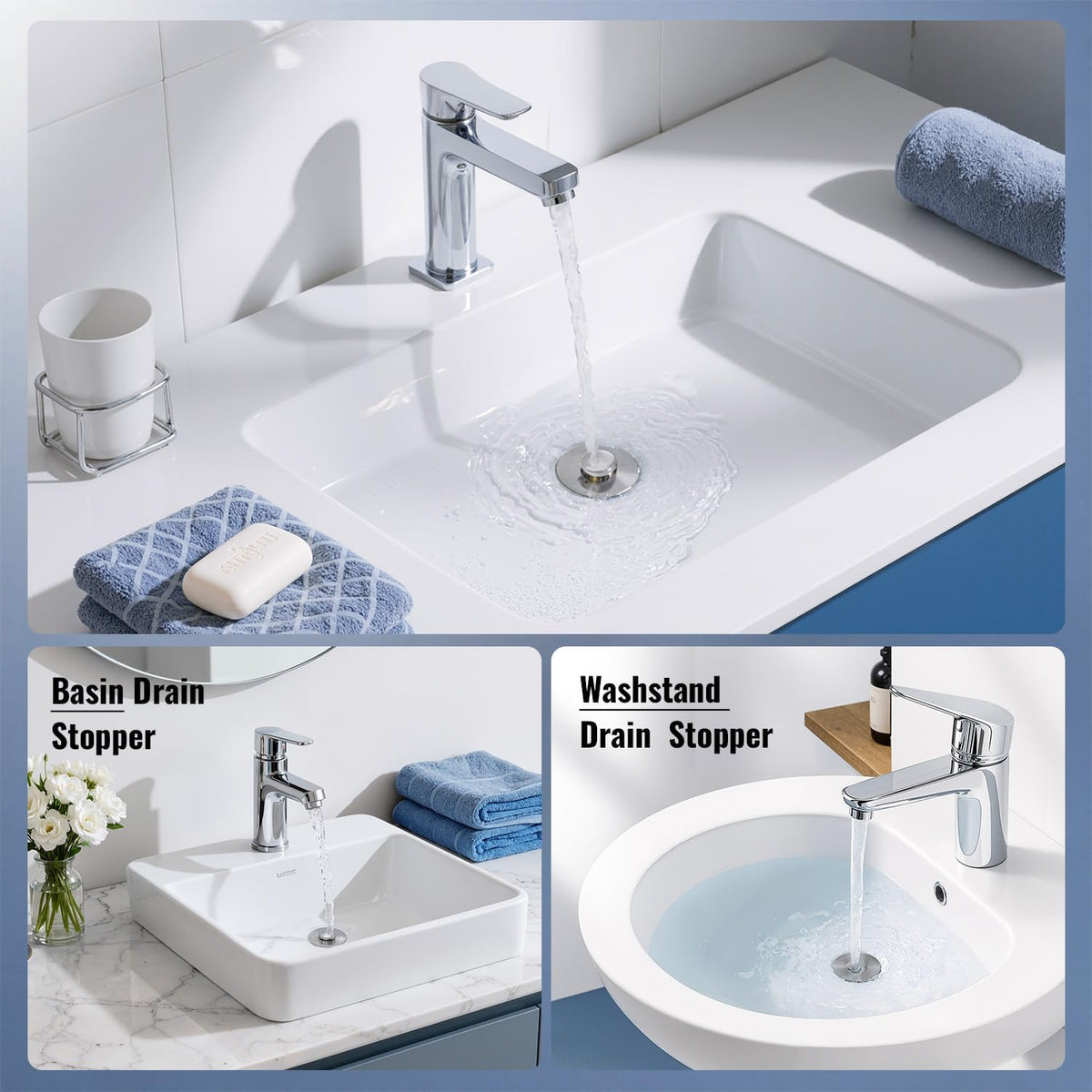 Heavy-Duty All-Metal Sink Stopper & Drain Strainer for Bathroom, Anti-Clog Anti Drain Flies/Smell Blocking/Easy Cleaning/2-Pack/Dual Drainage Modes/Pop-Up Design/Fits 1.1"–2.36" Drain
