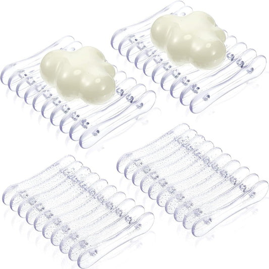 4 Self Draining Soap Dish, Plastic Bar Soap Holder & Saver for Shower Sink
