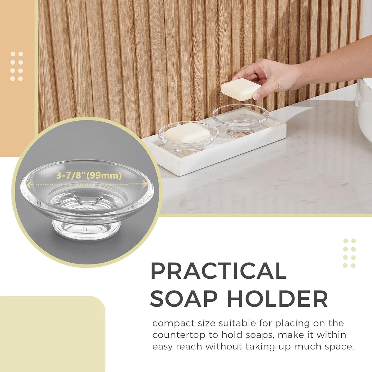 Aomasi Round Glass Soap Dishes for Bathroom Shower, 2 Pack, Transparent