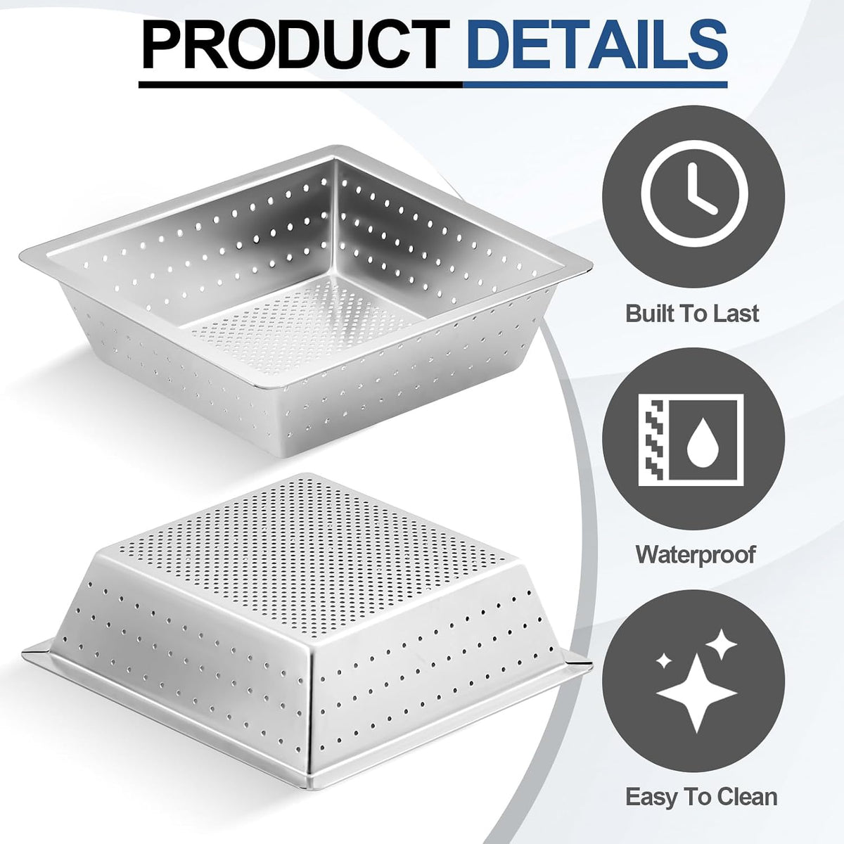 Tuanse 2 Pcs 10 x 10 x 3'' Stainless Steel Commercial Floor Drain Strainer