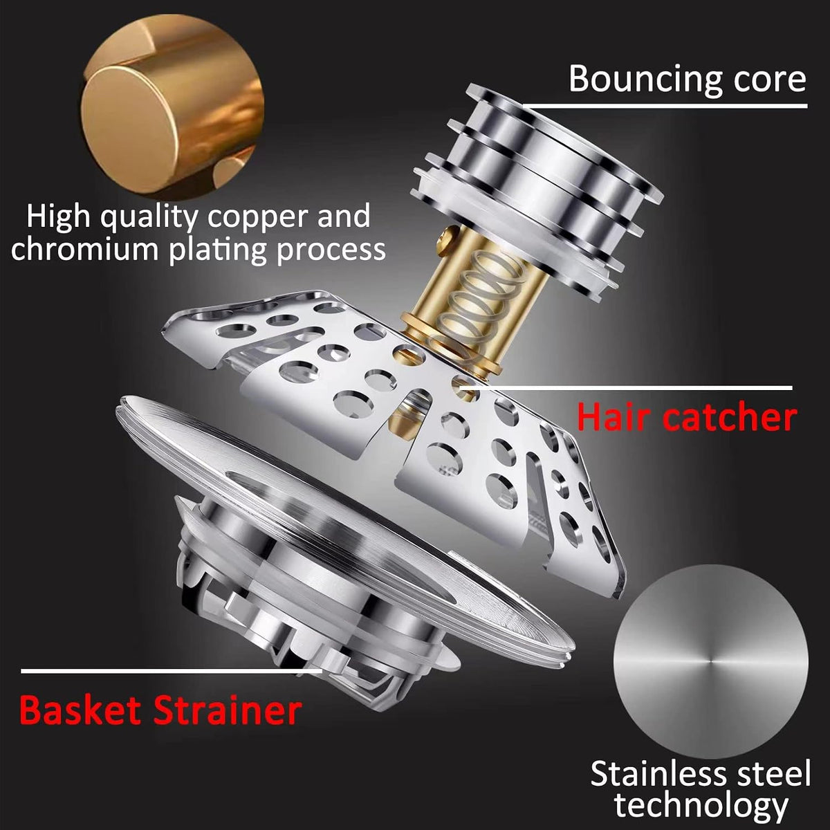 AzWzz Tub Stopper Bathtub Drain Stopper Plug, Pop Up Tub Drain Hair Catcher