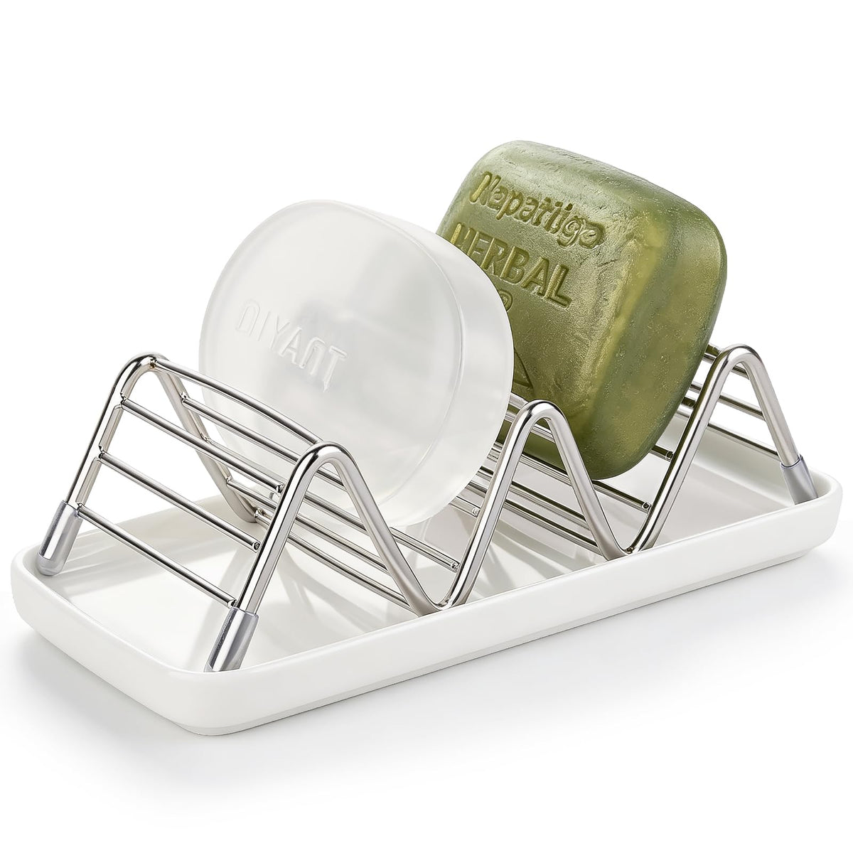 Stainless Steel Soap Dish Draining Soap Holder with Ceramic Tray, Gold