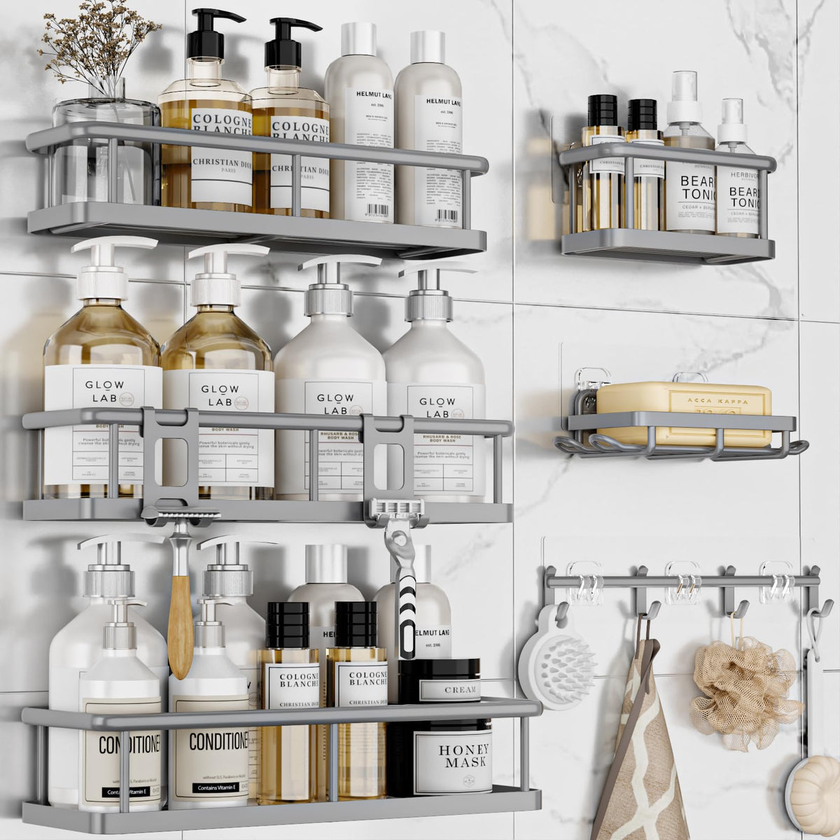 YASONIC Shower Caddy Adhesive, Rustproof Shower Shelves for Inside Shower