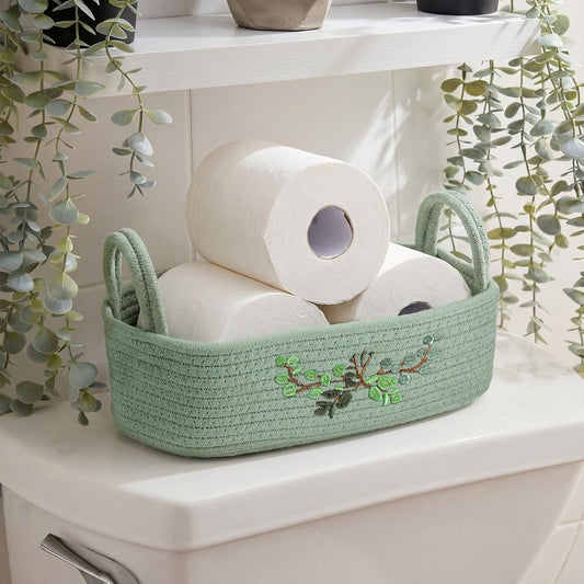 Vesici Eucalyptus Toilet Paper Storage Basket with Handles, Cotton Rope