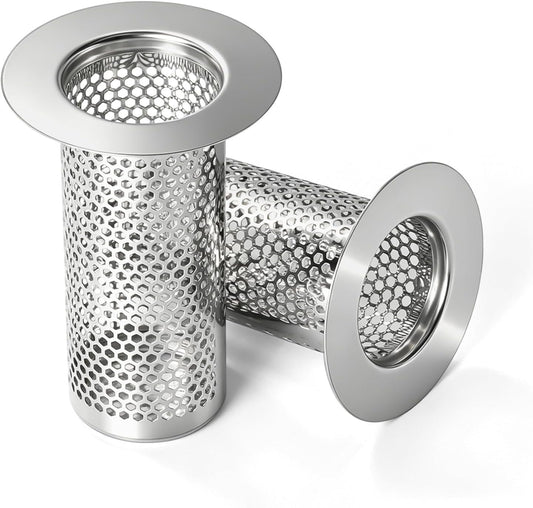 Bathroom Sink Drain Strainer, Bathtub Drain Hair Catcher, 304 Stainless Steel Shower Drain, Deep Basket Cover, Anti-Clog for Pet Hair, Universal Tub Drain Filter