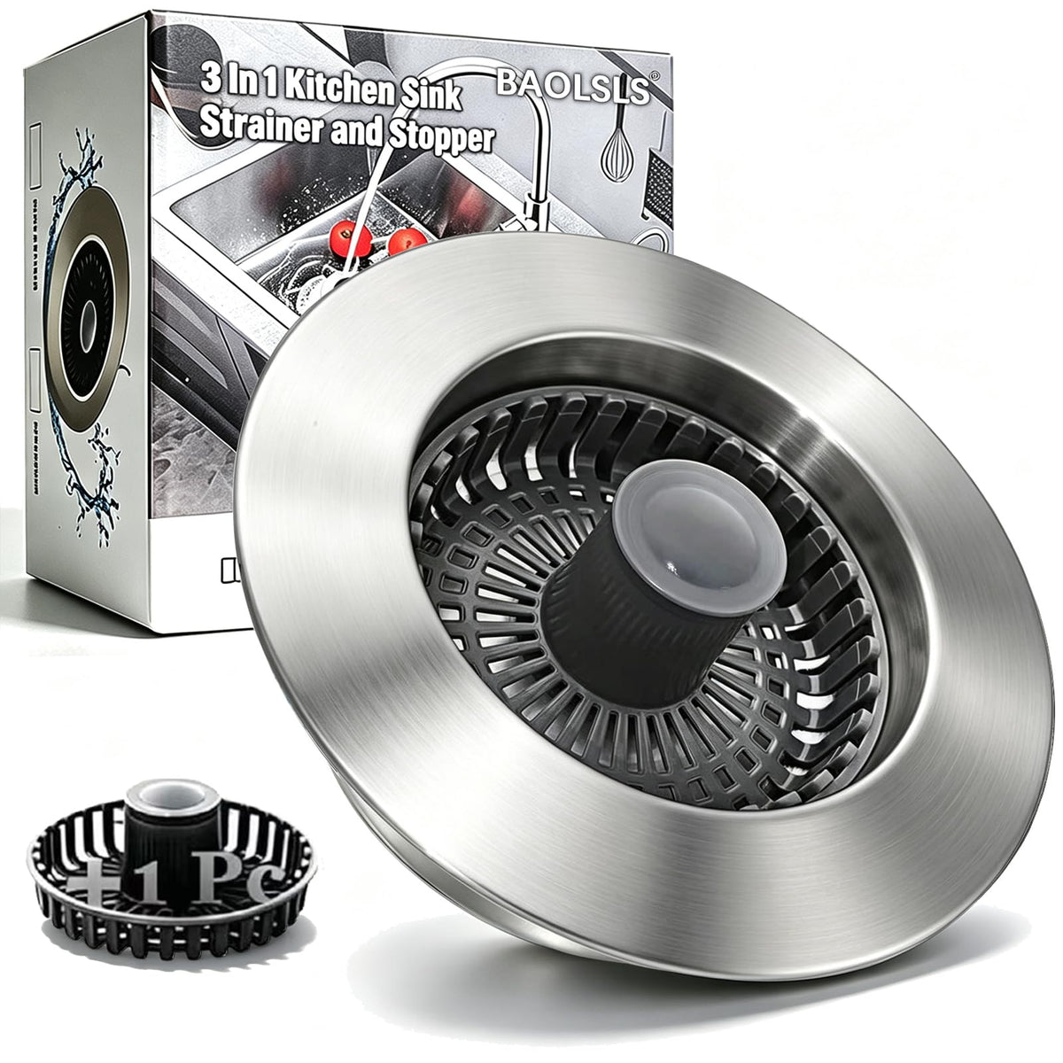 BAOLSLS 3 in 1 Kitchen Sink Stopper, Pop Up Kitchen Sink Drain Strainer