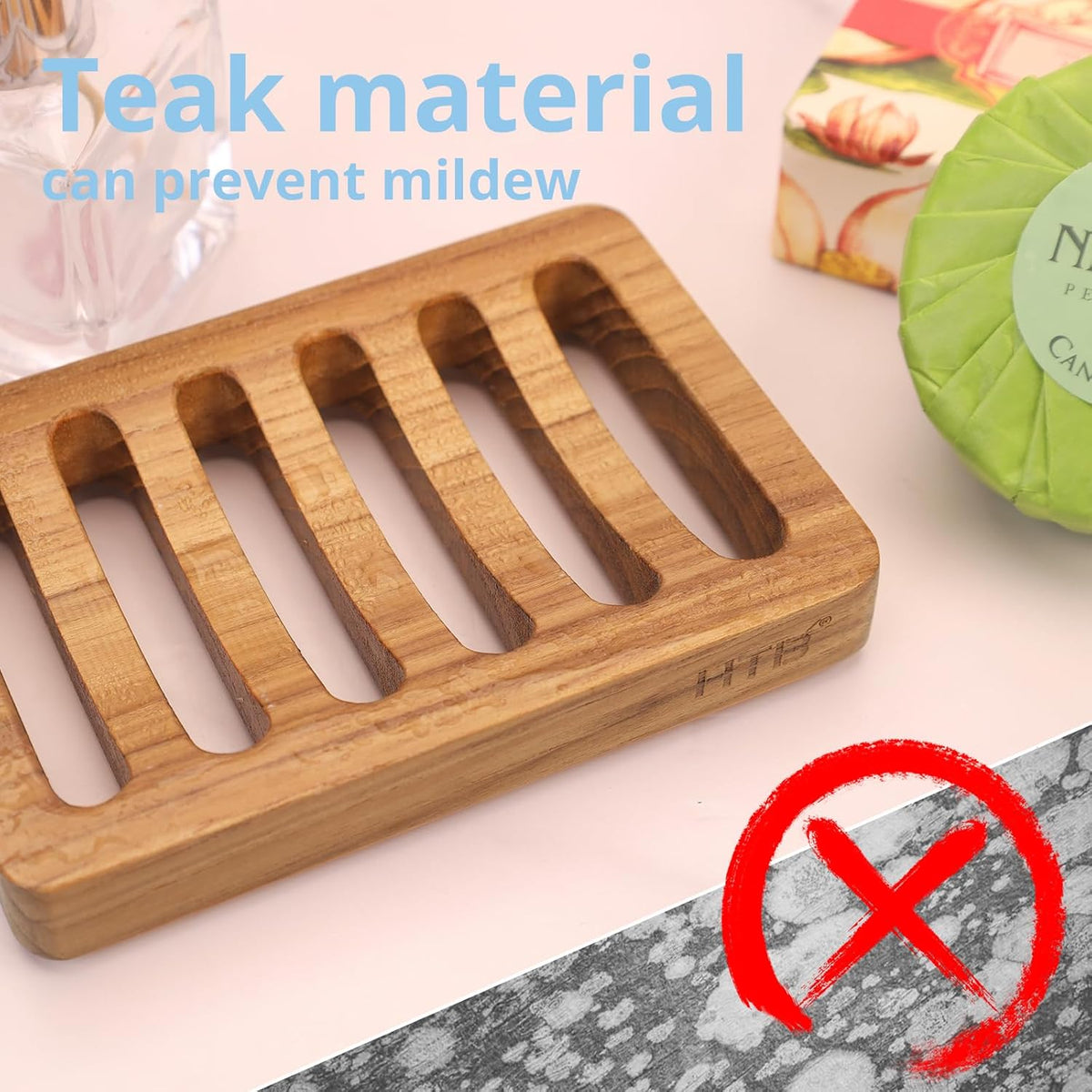 HTB 2 Pack Slotted Bar Soap Holder Teak Wood,Sponge Holder for Kitchen Sink