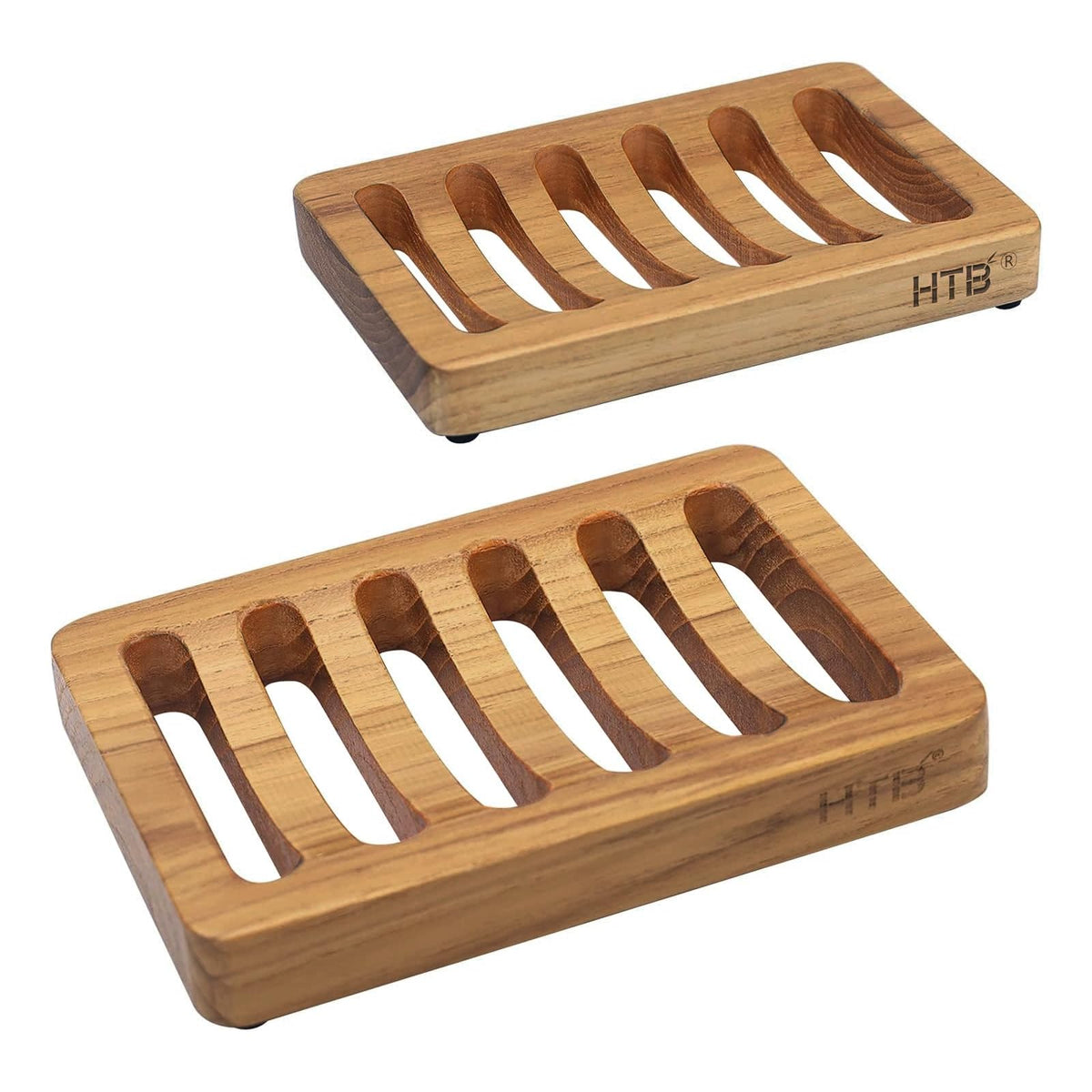 HTB 2 Pack Slotted Bar Soap Holder Teak Wood,Sponge Holder for Kitchen Sink