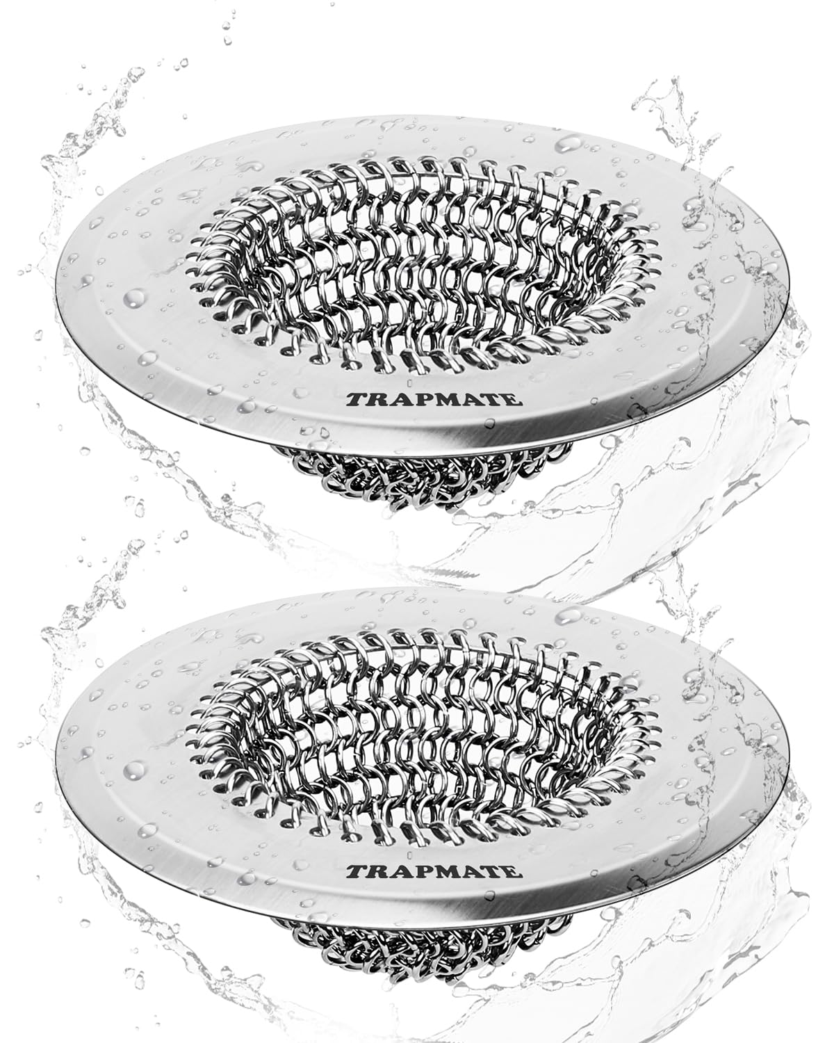 TRAPMATE Sink Drain Strainer, Reversible Chain Mesh Kitchen Sink Drain Strainer, Easy Clean 304 Stainless Steel Sink Strainer for Food Catcher Garbage Disposal, Black