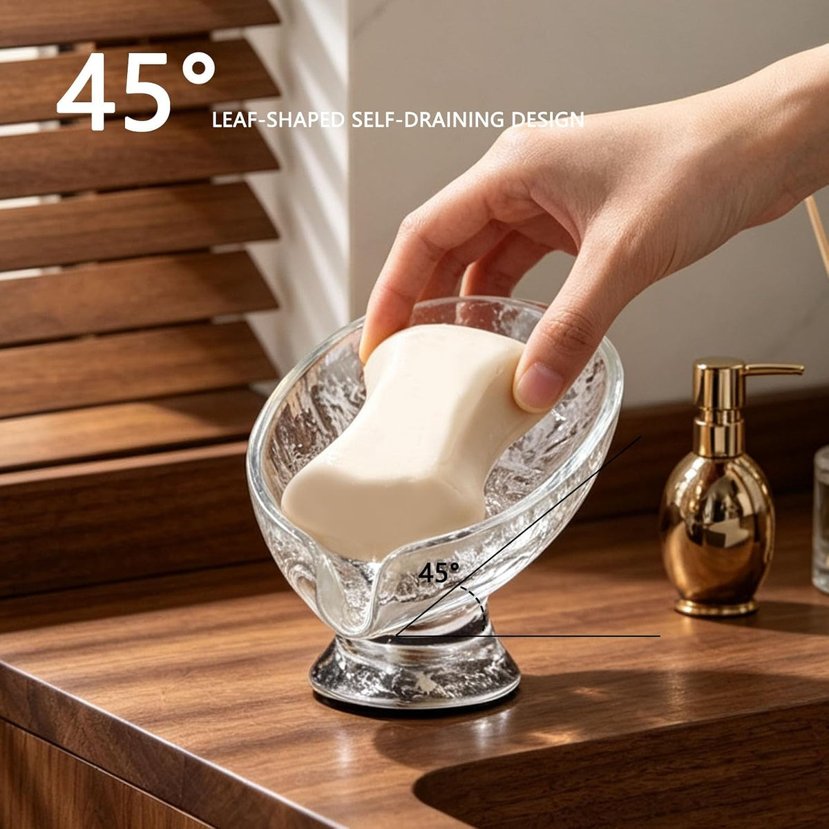 Self Draining Soap Dish, Resin Soap Dish, 45°Sloped Drain Design, with Suction Cup Base, Suitable for Bathroom Sinks, Showers, Kitchen Countertops, and Laundry Rooms (Clear White)