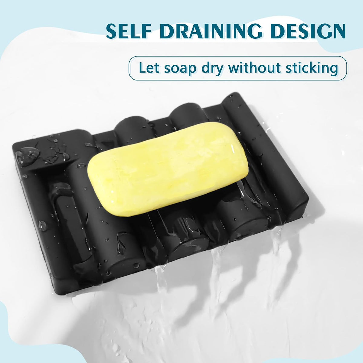 Silicone Soap Dish,Self Draining Soap Holder Perfect for Shower,Bathroom Sink,Kitchen Sink & Travel,Non-Slip Bar Soap Holder Extend Soap Life,Keep Soap Bars Dry & Easy Cleaning Black-2Pcs