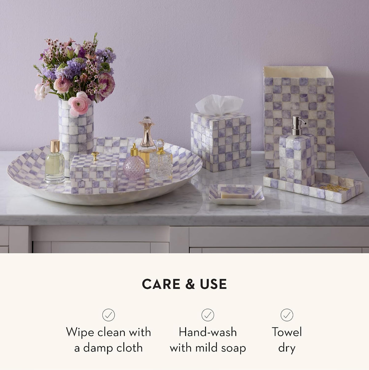 MACKENZIE-CHILDS Capiz Soap Dish, Purple-and-White Violet Check