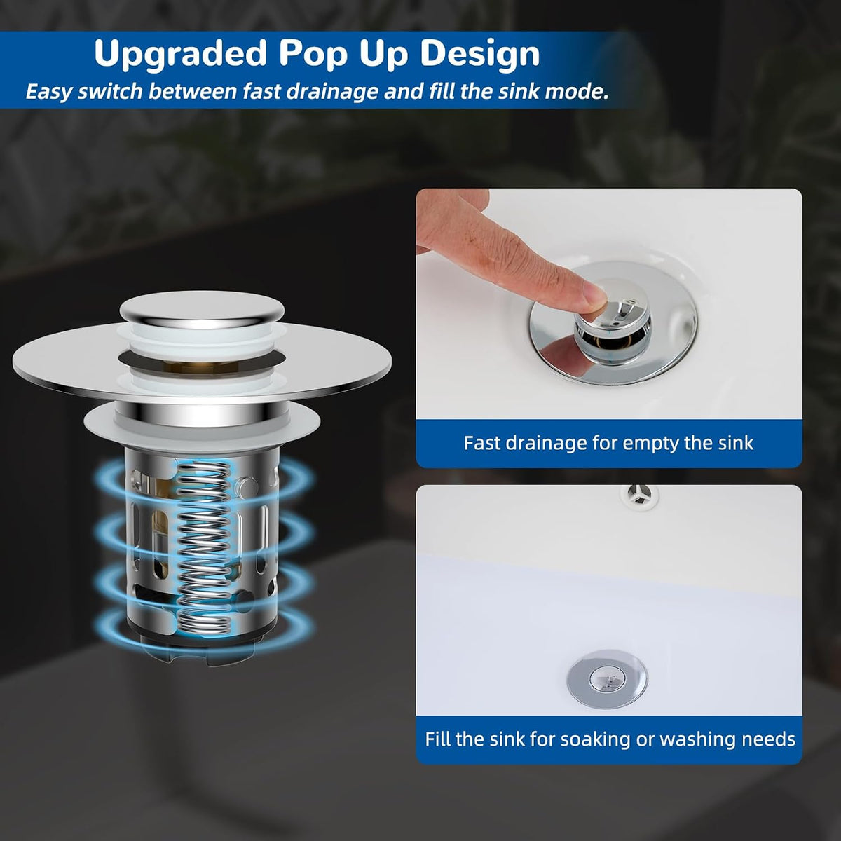 Hibbent 2 PCS Upgraded 3 in 1 Bathroom Sink Drain Strainer, Pop Up Stopper