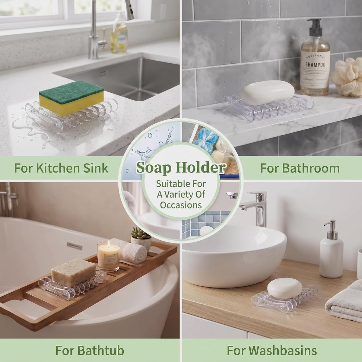 4 Self Draining Soap Dish, Plastic Bar Soap Holder & Saver for Shower Sink