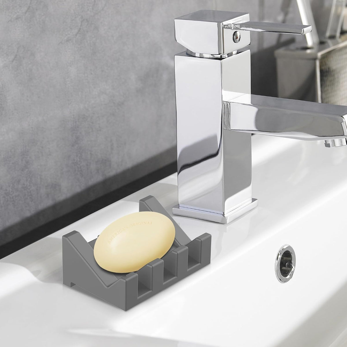 Silicone Soap Dish,3PCS Self Draining Bar Soap Holder,Dark Gray