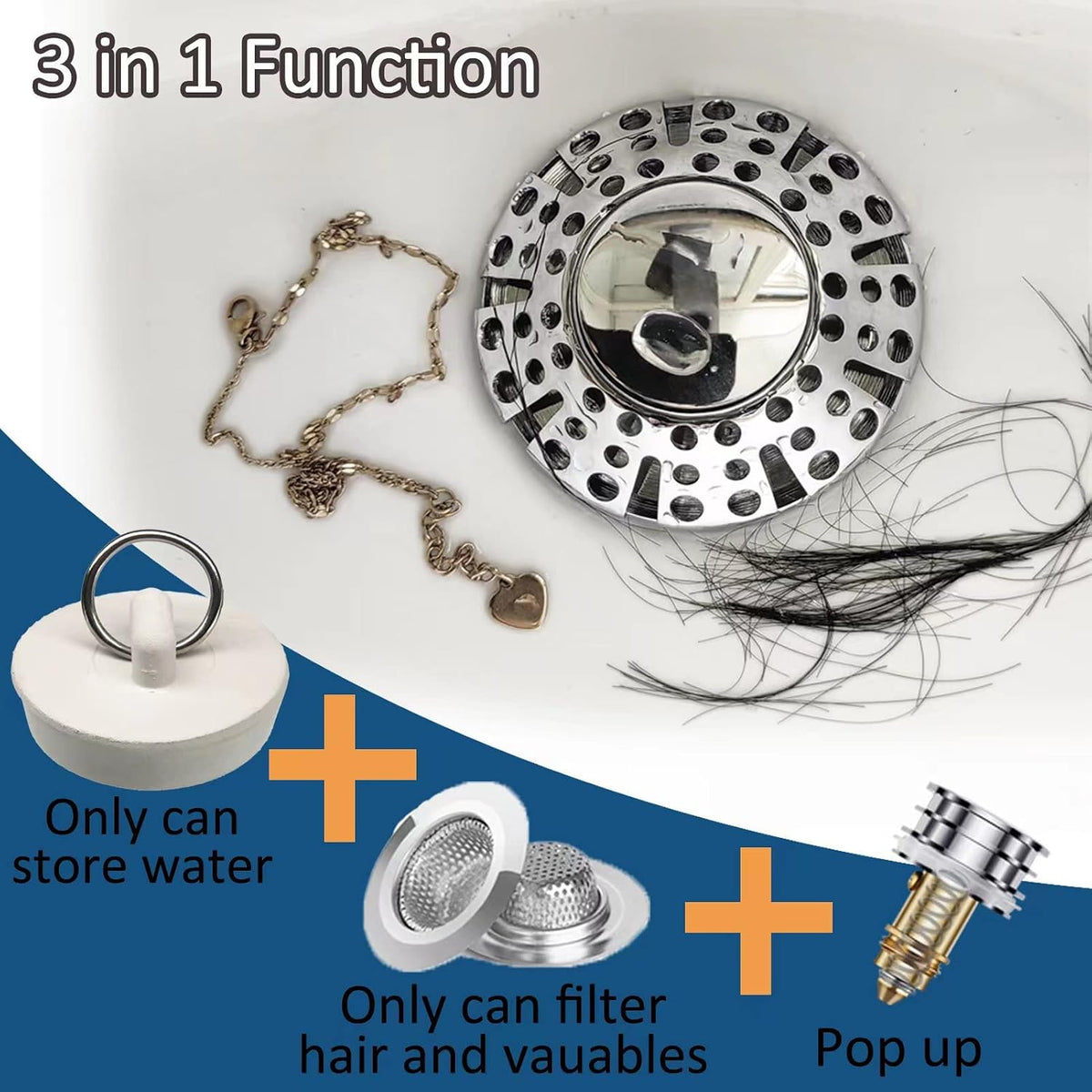 AzWzz Tub Stopper Bathtub Drain Stopper Plug, Pop Up Tub Drain Hair Catcher