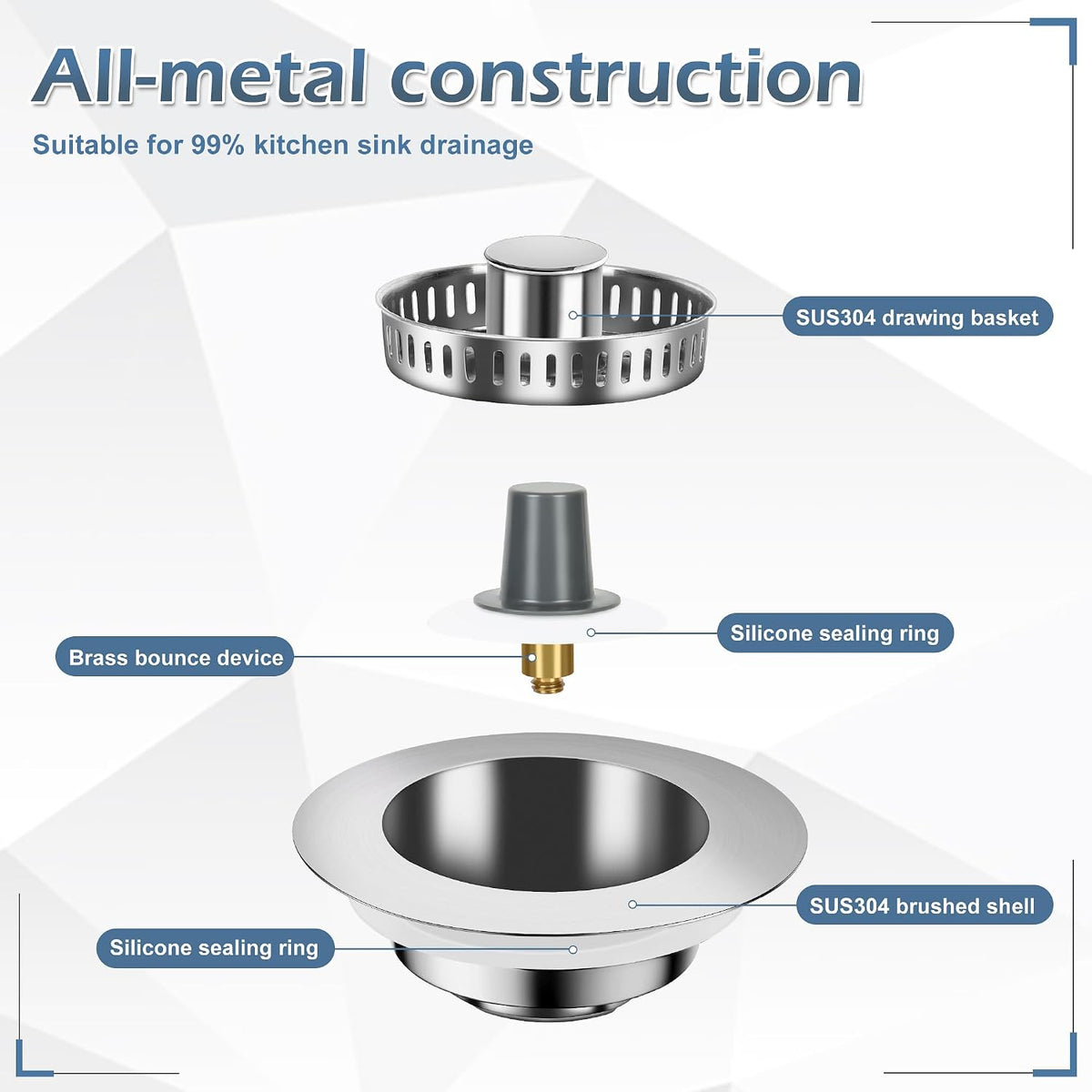 3 in 1 Kitchen Sink Stopper,304 Stainless Steel Kitchen Sink Drain Strainer Fits for Most Kitchen Drain, Easy to Install, Use, and Clean; Works Effectively