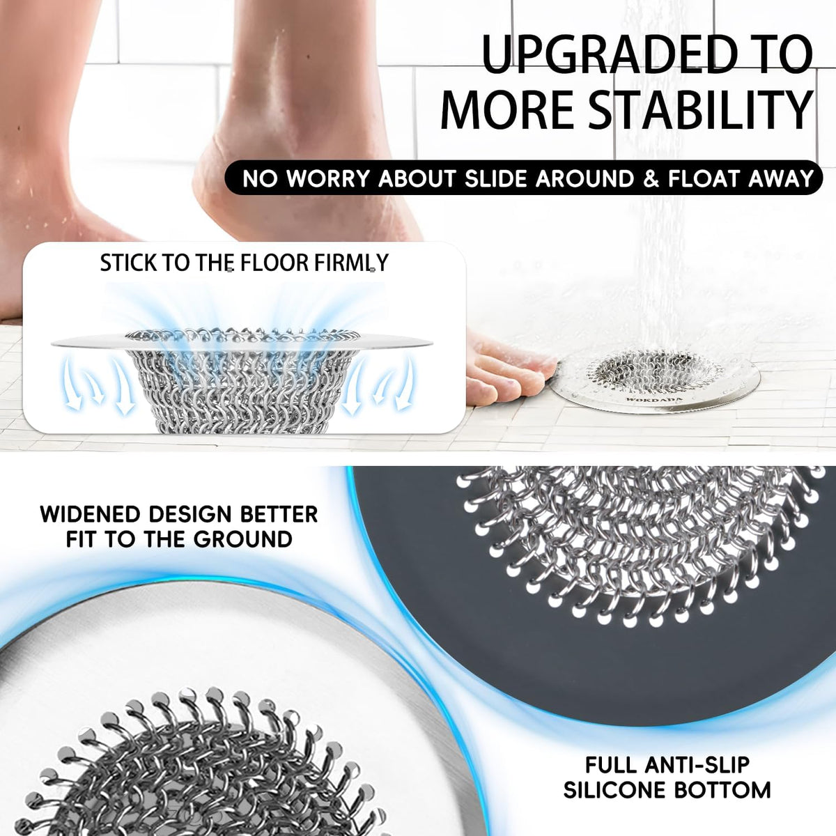 WOKDADA Shower Drain Hair Catcher, Patented Bathtub Drain Cover, Anti-Clog
