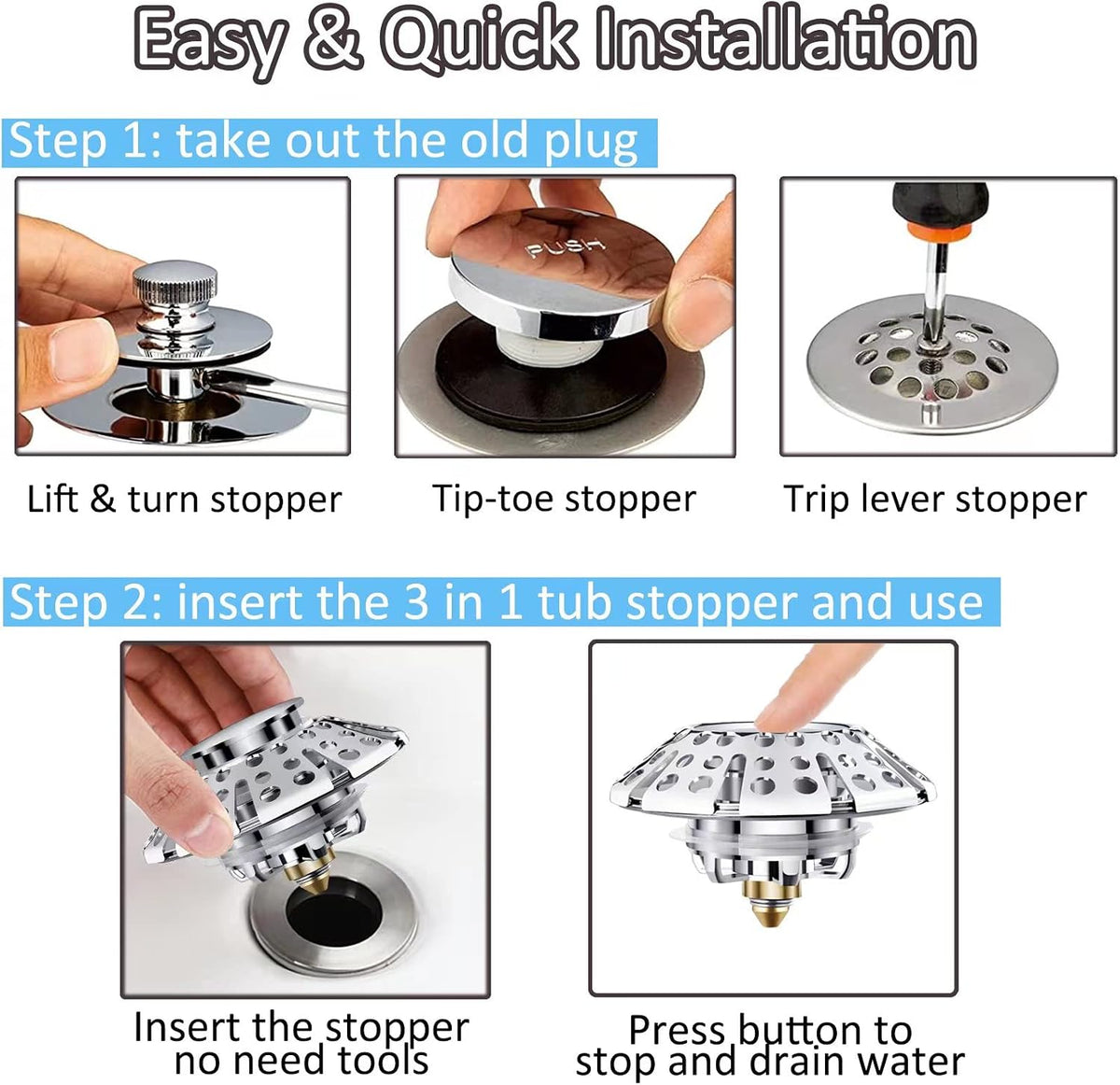 AzWzz Tub Stopper Bathtub Drain Stopper Plug, Pop Up Tub Drain Hair Catcher