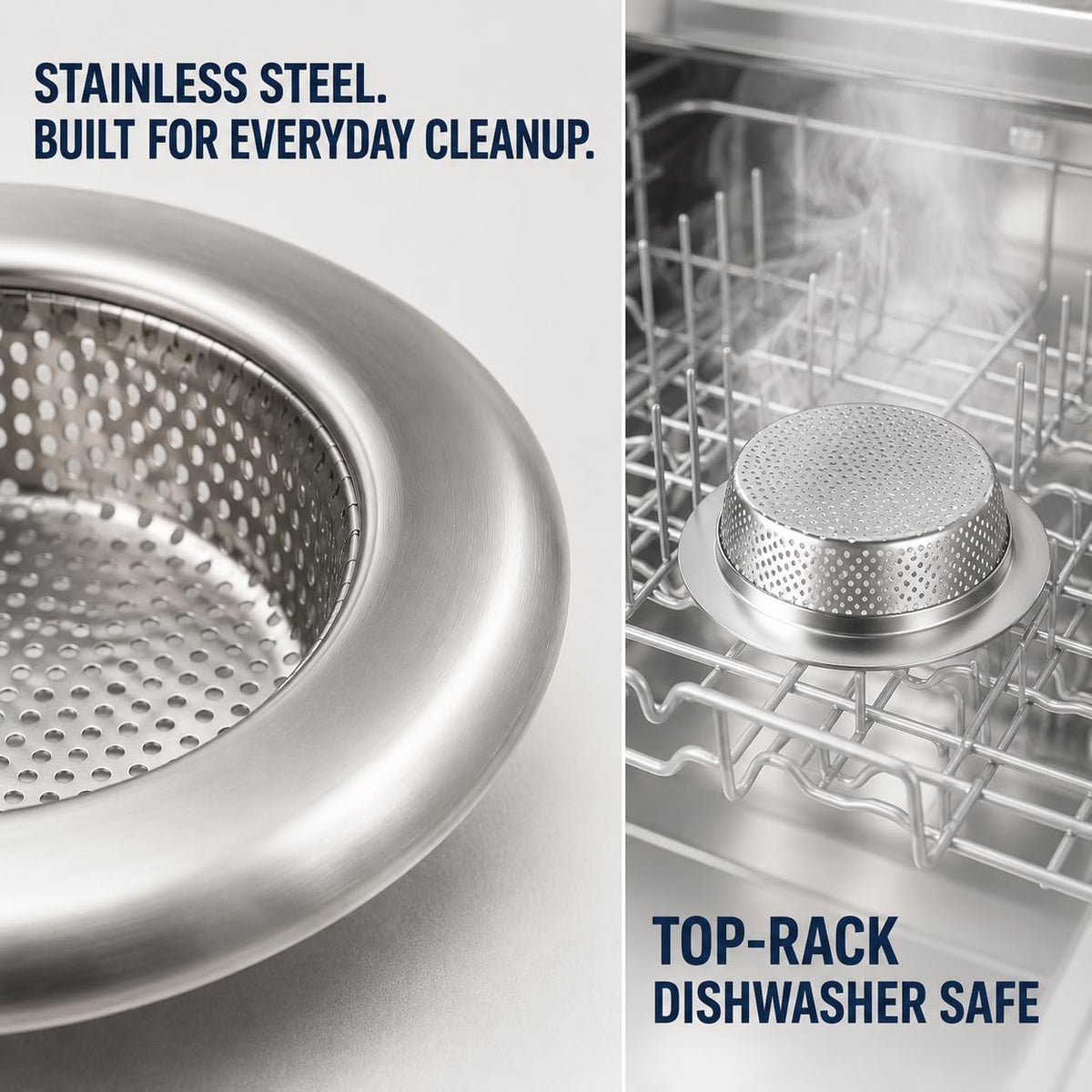 Helect 3-Pack Kitchen Sink Strainer - Stainless Steel Drain Filter with Large 4.5" Wide Rim, Anti-Clog Perforated Basket for Standard Sinks