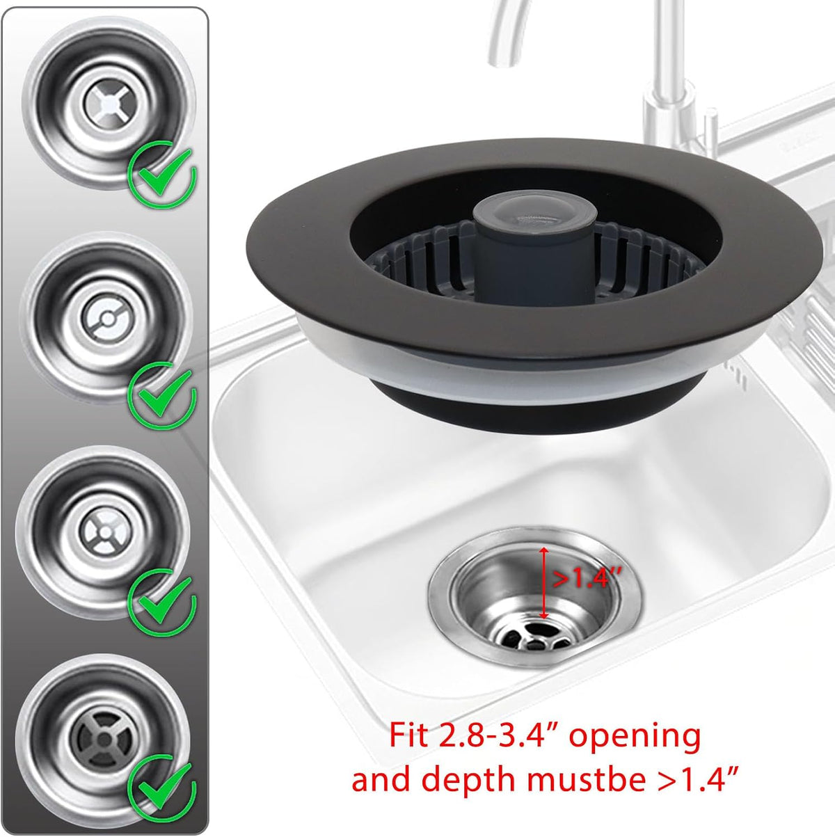 BAOLSLS 3 in 1 Kitchen Sink Stopper, Pop Up Kitchen Sink Drain Strainer