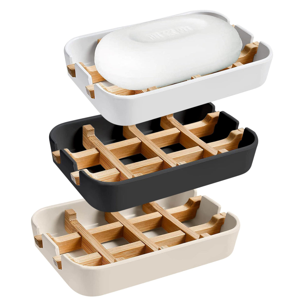 Aoheuo Modern Bamboo Fiber soap Holder and soap Dish Combination (Removable),5.12 Long by 3 Wide, 0.98 inches high, Used in Kitchens, bathrooms, and bar Sinks (White(2 Pack))