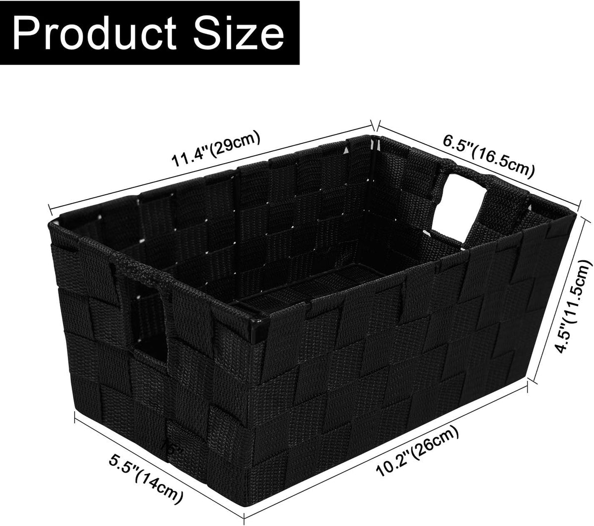 Woven Black Storage Baskets Shelf Tote Boxes Container, Durable Storage Organizer Bins with Built-in Handles for Bedroom, Office, Closet, Kids Room, Nursery, 3-Pack,11.4”x 6.5”x 4.5”