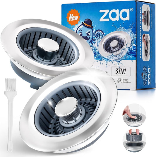 zaa 3 in 1 Kitchen Sink Stopper Strainer Basket Pop-Up Removable 2 Pack