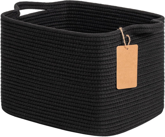 Goodpick Woven Rope Storage Basket for Shelves, Rectangle, Black